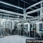 바이오연료 발전의 연구 및 개발 동향 - A modern biorefinery interior showcasing advanced fermentation technology: sleek stainless steel fer...