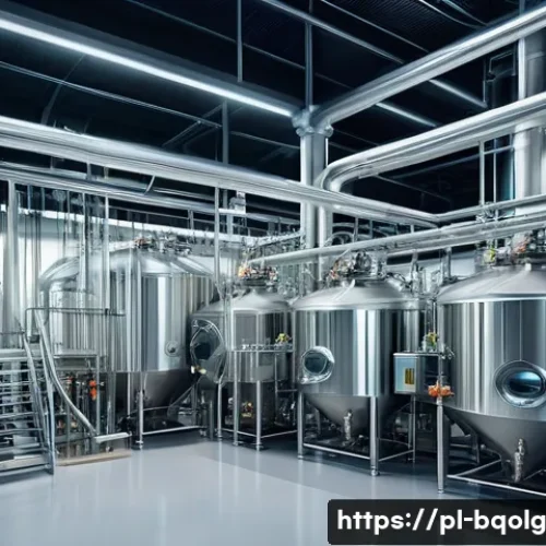 바이오연료 발전의 연구 및 개발 동향 - A modern biorefinery interior showcasing advanced fermentation technology: sleek stainless steel fer...