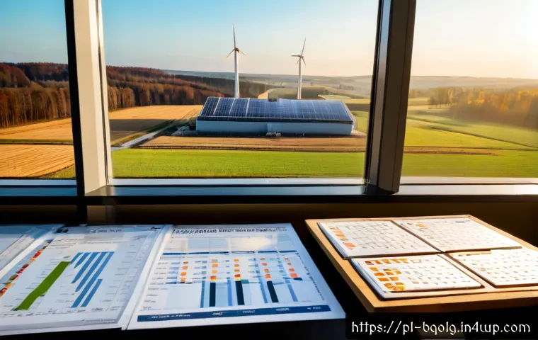 Home 17 바이오연료 발전의 정책 지원 방안 - Photorealistic modern biomass power plant in rural Poland at sunrise, clean wood-chip storage and su...